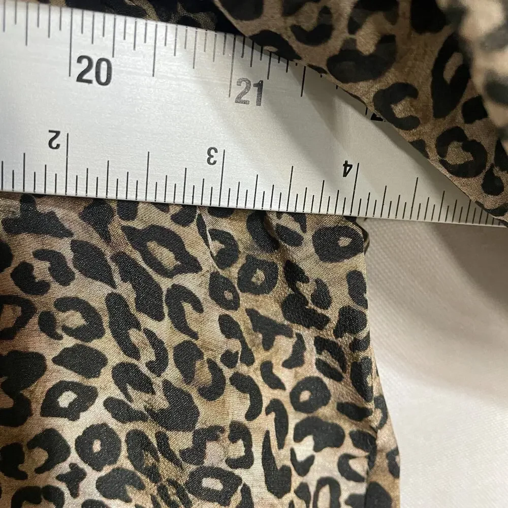 Saloni Button Down Top Women US 12 Brown Cheetah Flutter Silk Blouse Classic - Picture 3 of 9
